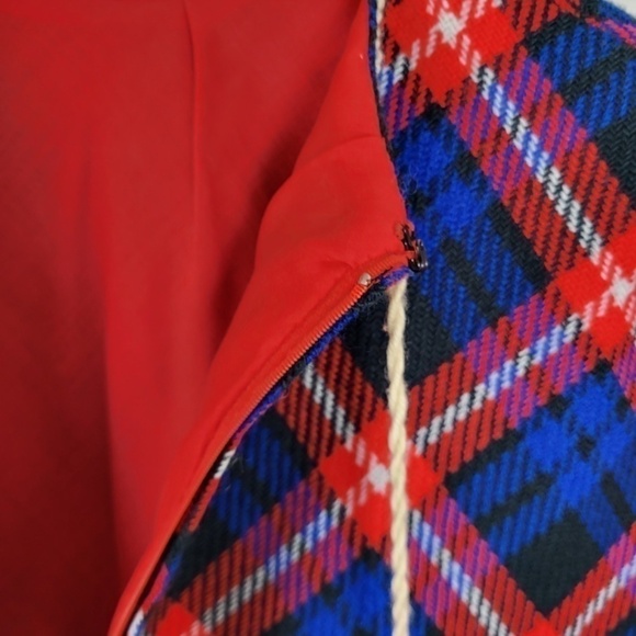 Vintage plaid poncho jacket cape fringe tassels lined warm winter zip-up - Picture 6 of 12